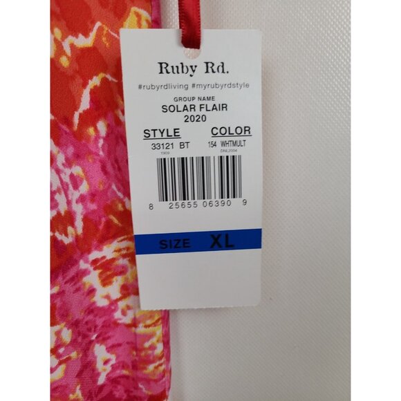 Ruby Rd Womens Solar Flair Skirt XL Orange Pink Abstract Uneven BOHO New - Picture 2 of 6